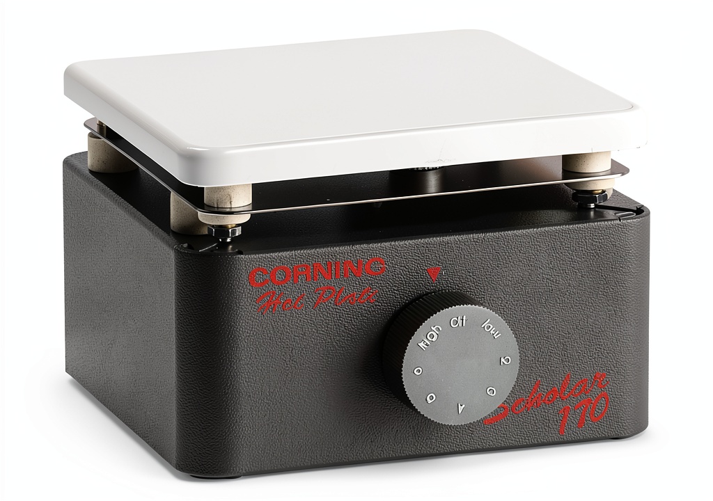 Corning Hot Plate in a laboratory setting with dual heat shields visible