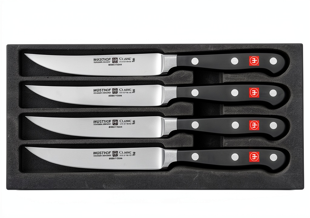 Wusthof steak knife set displayed on a dining table
