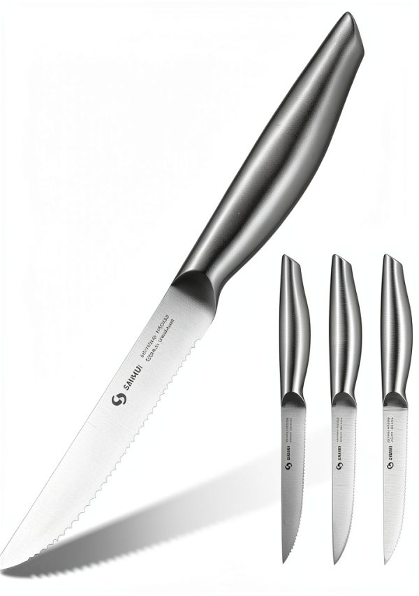 SANHUI Steak Knives German Stainless Steel Serrated Blades-0