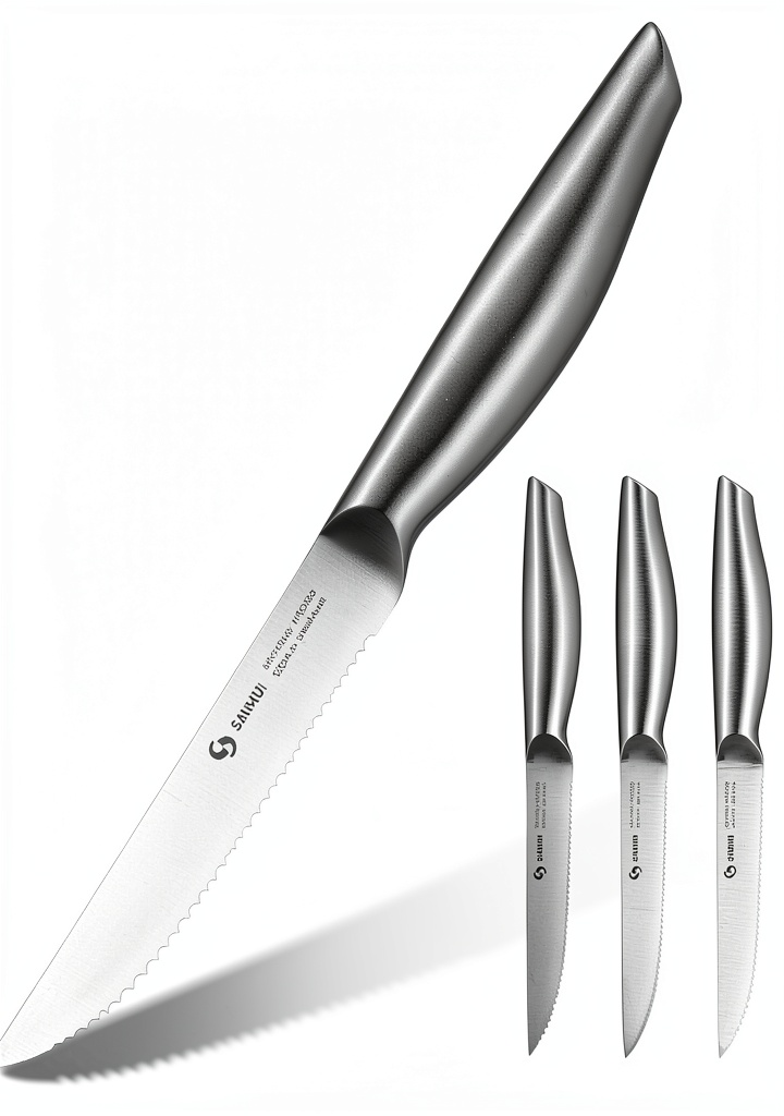 SANHUI steak knives set displayed on a dining table