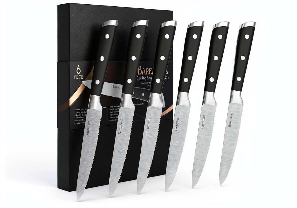 Barenthal Steak Knives Set displayed on a dining table with steak