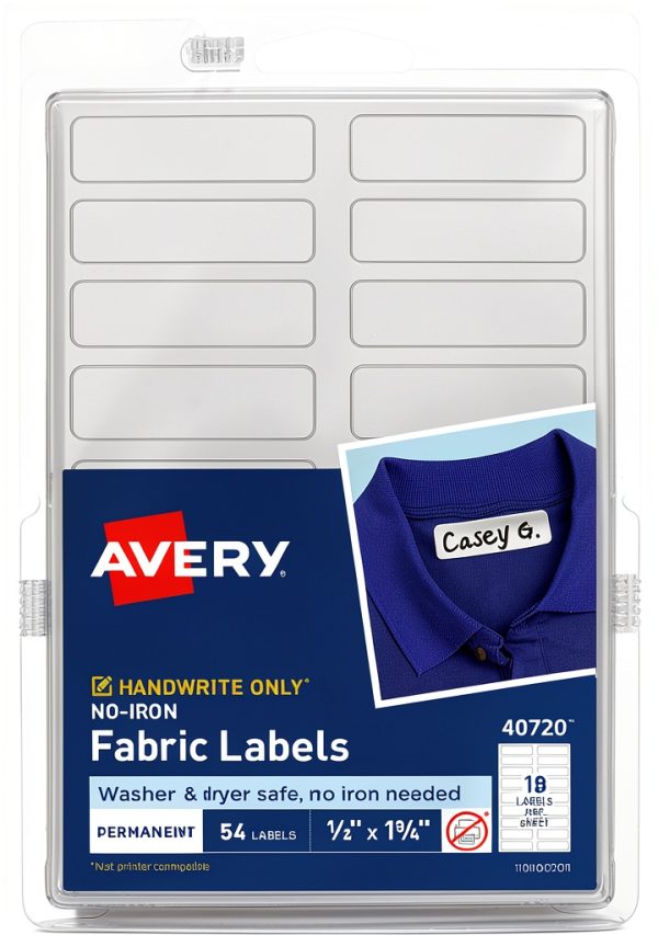 Avery Fabric Labels 1/2 x 1-3/4 Inch White No Iron L‑Shaped Pack of 54-3